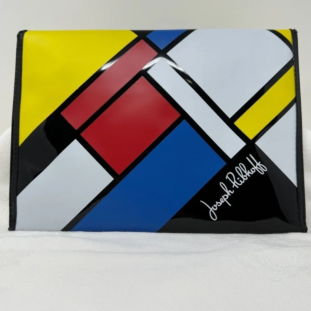Joseph Ribkoff Patent Envelope Clutch Art Deco Color Block Statement Handbag